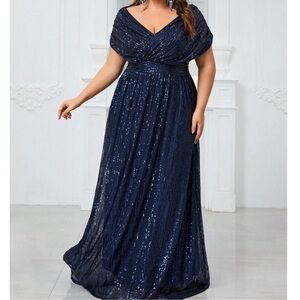 Plus Navy Sequin Formal Long Party Dress 1X 2X 3X 4X